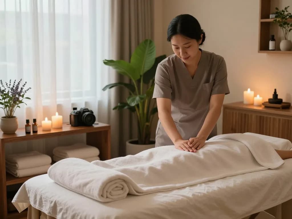 안심되는 분위기와 자연 요소가 있는 강남스웨디시 치료 공간.