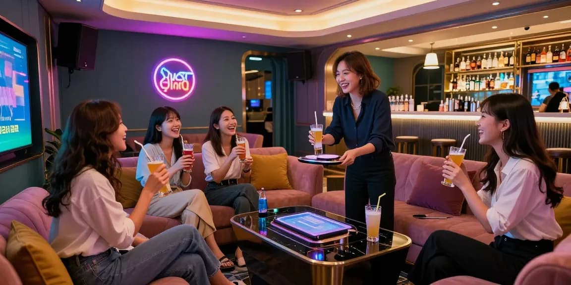 Enjoying a lively night at 인천쓰리노 with friends, vibrant atmosphere, private karaoke rooms.