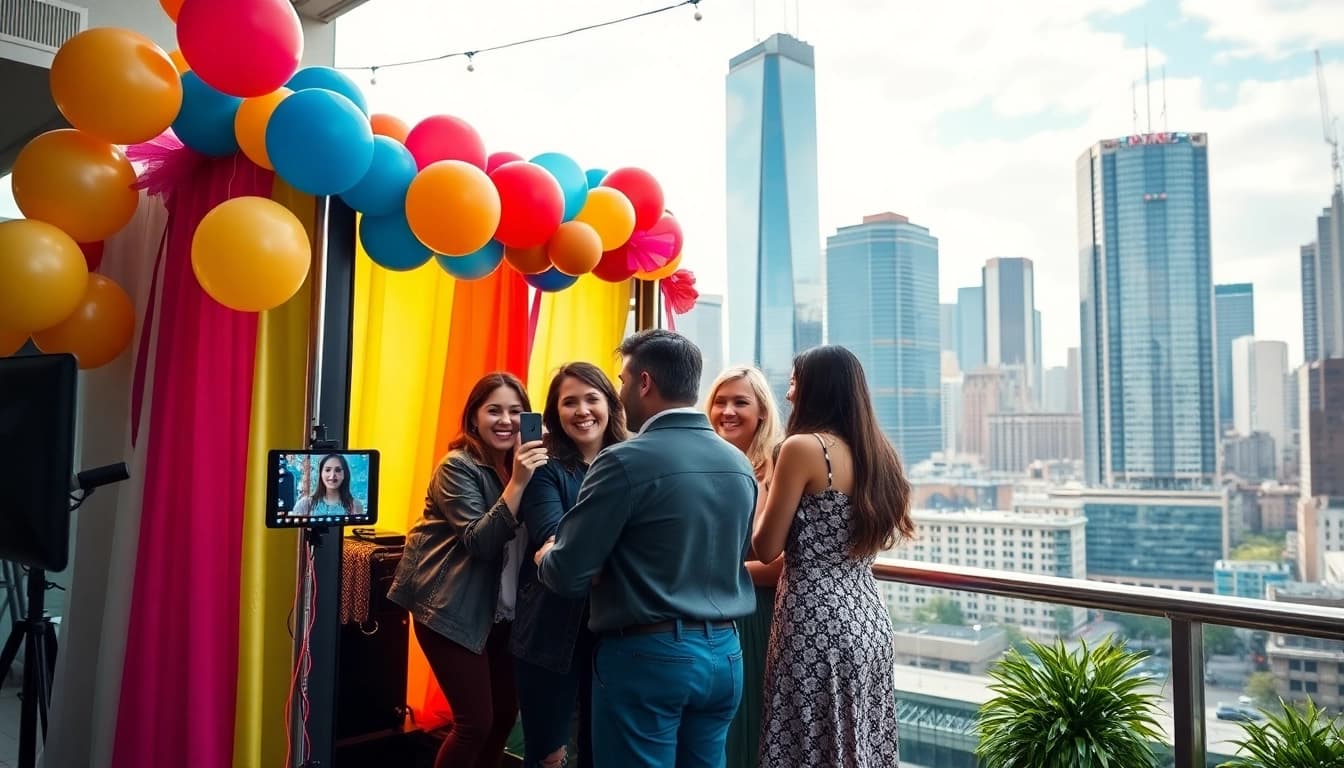 Capture fun moments at a photo booth Chicago event with friends and vibrant decor.