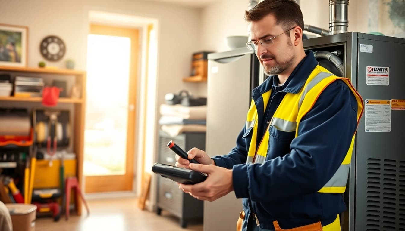Skilled professional performing emergency hvac repair bc in a home environment, showcasing reliable service.