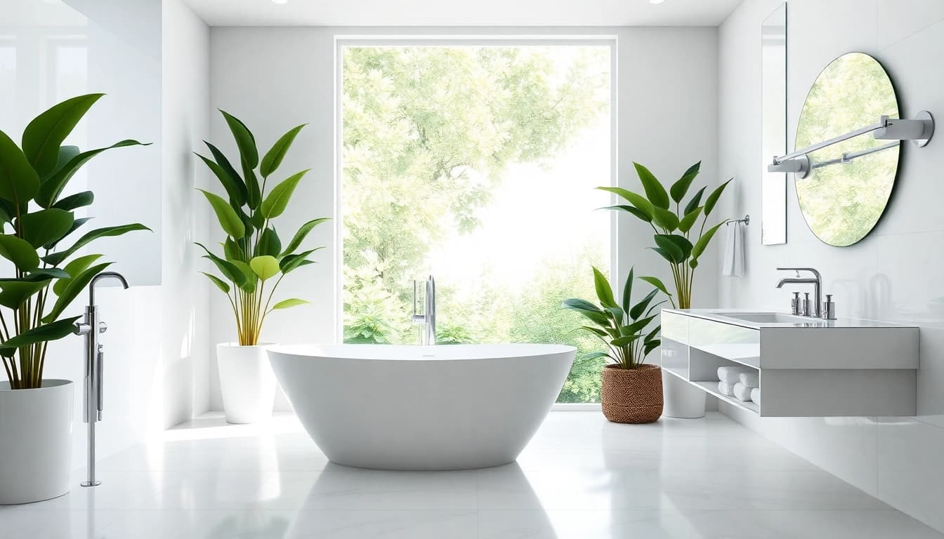 Transform your space with elegant bathrooms featuring modern fixtures and calming design elements.