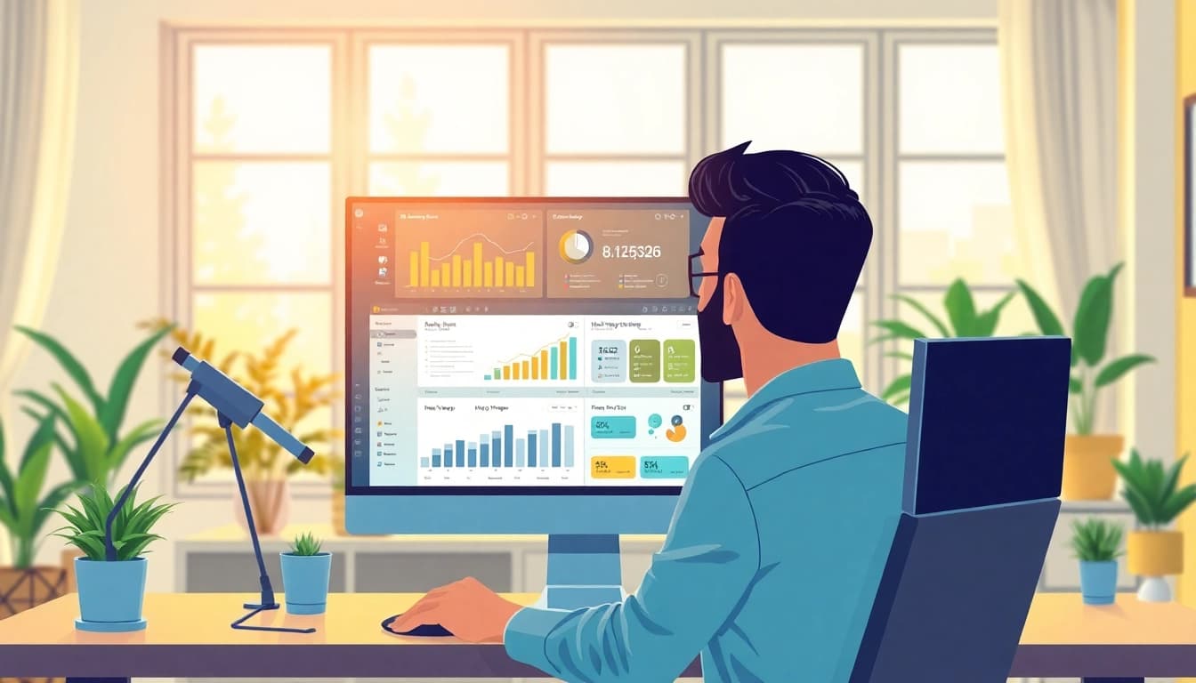 AI assisted home warranty claims being processed in a modern home office setting.