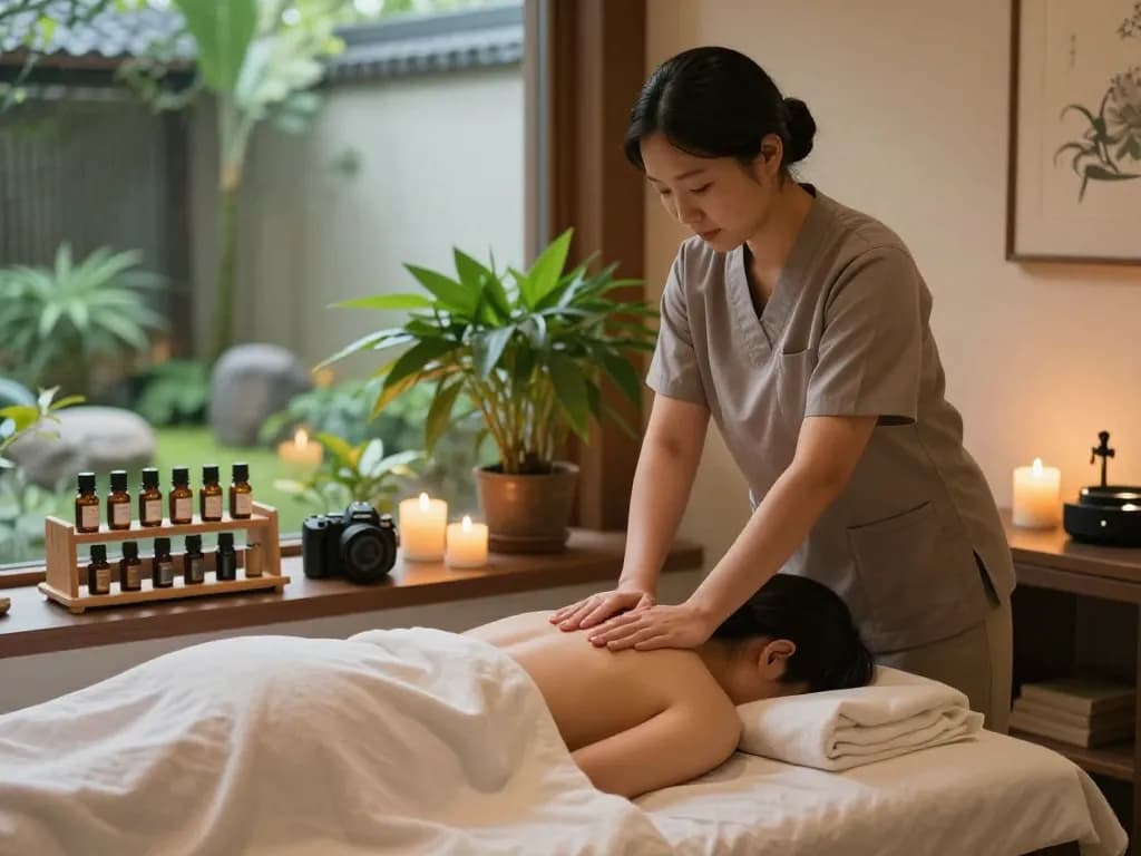 강남스웨디시 massage being performed in a tranquil spa setting with natural lighting and calming ambiance.