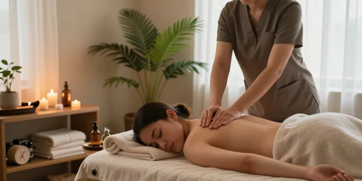 Soothing Swedish massage experience at a tranquil spa with therapist, massage table, and warm lighting.