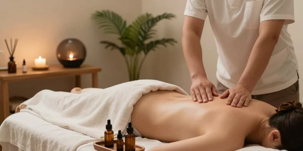 마포스웨디시 massage scene in a serene spa room with calming atmosphere.