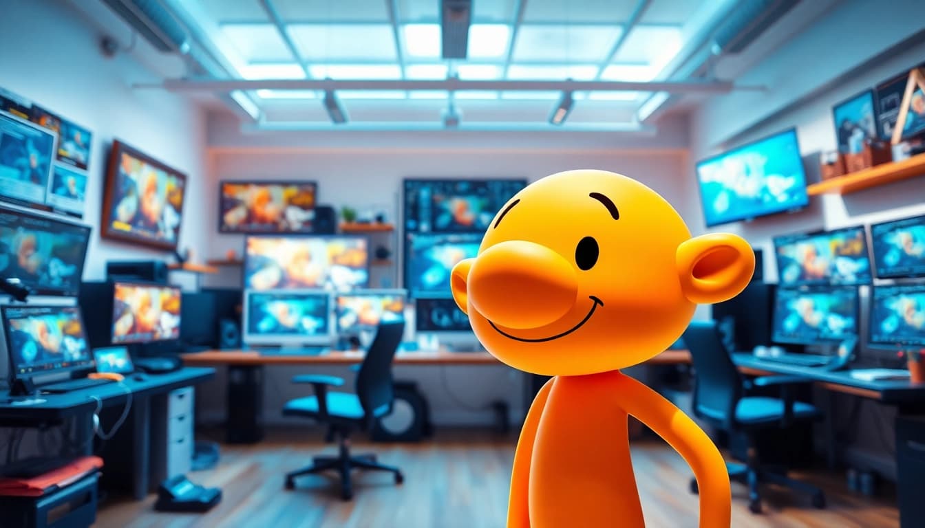 Erstellen Sie Animationen mit kreativen Tools in einem hellen, dynamischen Studio.