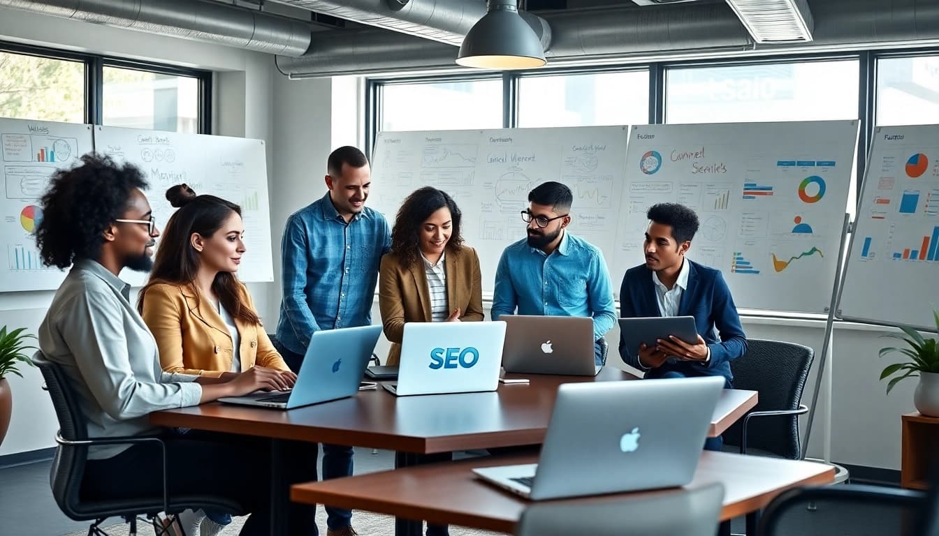 SEO Agency Clearwater team collaborating in a bright office setting.
