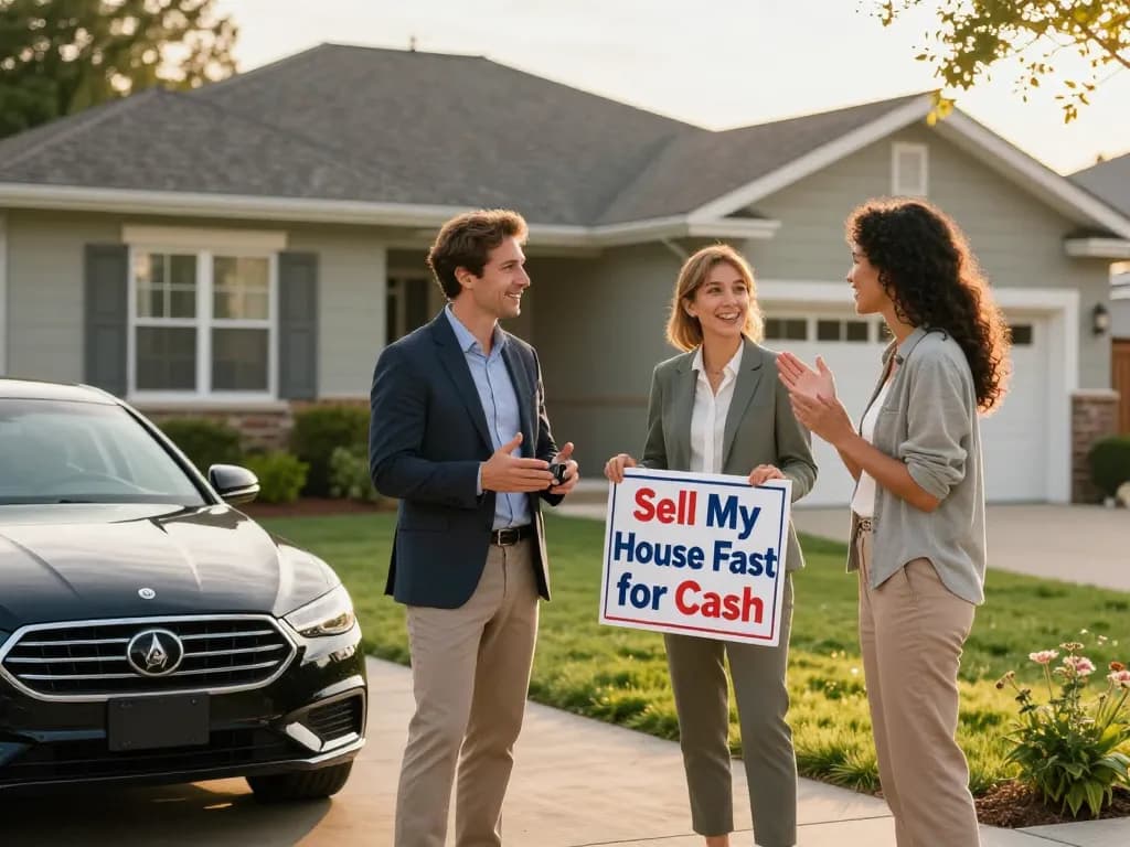 Sell my house fast for cash with a real estate agent helping homeowners at a beautifully maintained home.