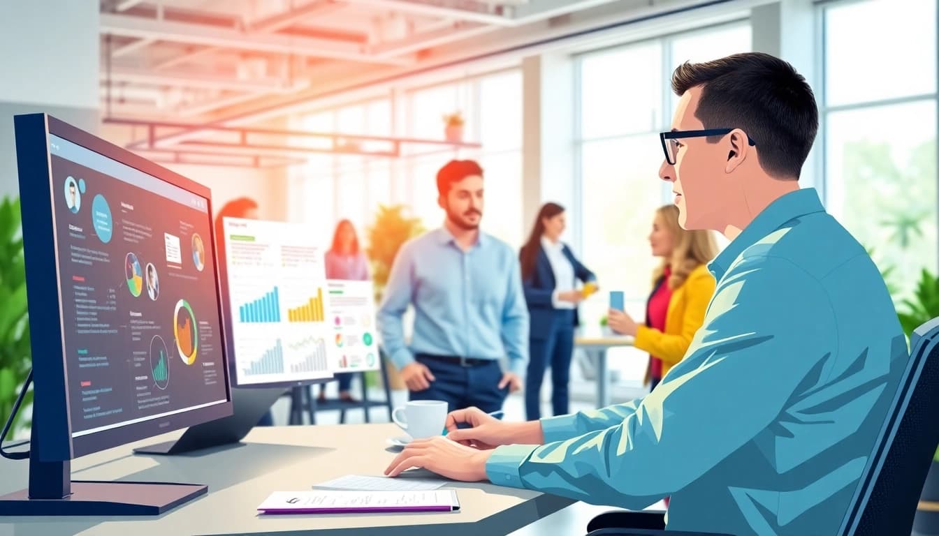 Optimize your workflow with an AI assistant for enterprise in a collaborative office setting.