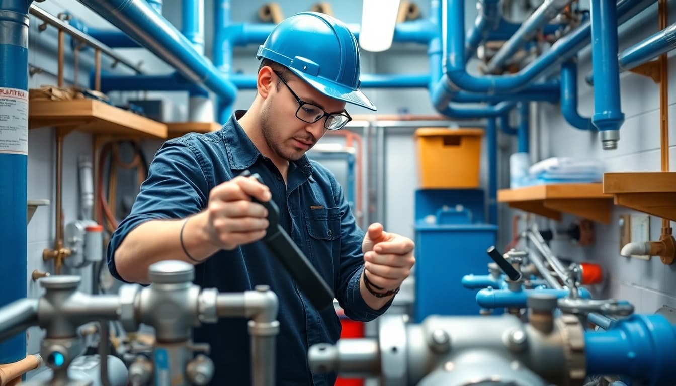 Person mastering plumbing skills during a plumbing apprenticeship training session.