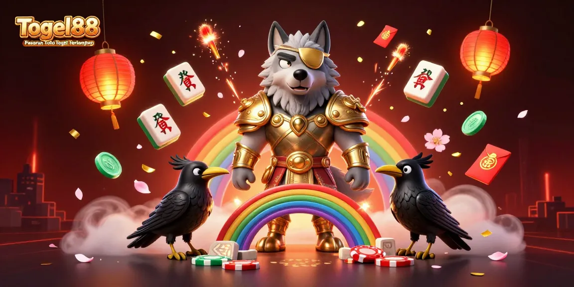 Togel88 Pasaran Toto Togel Terlengkap featuring a vibrant 3D illustration of mythological characters amidst casino elements.