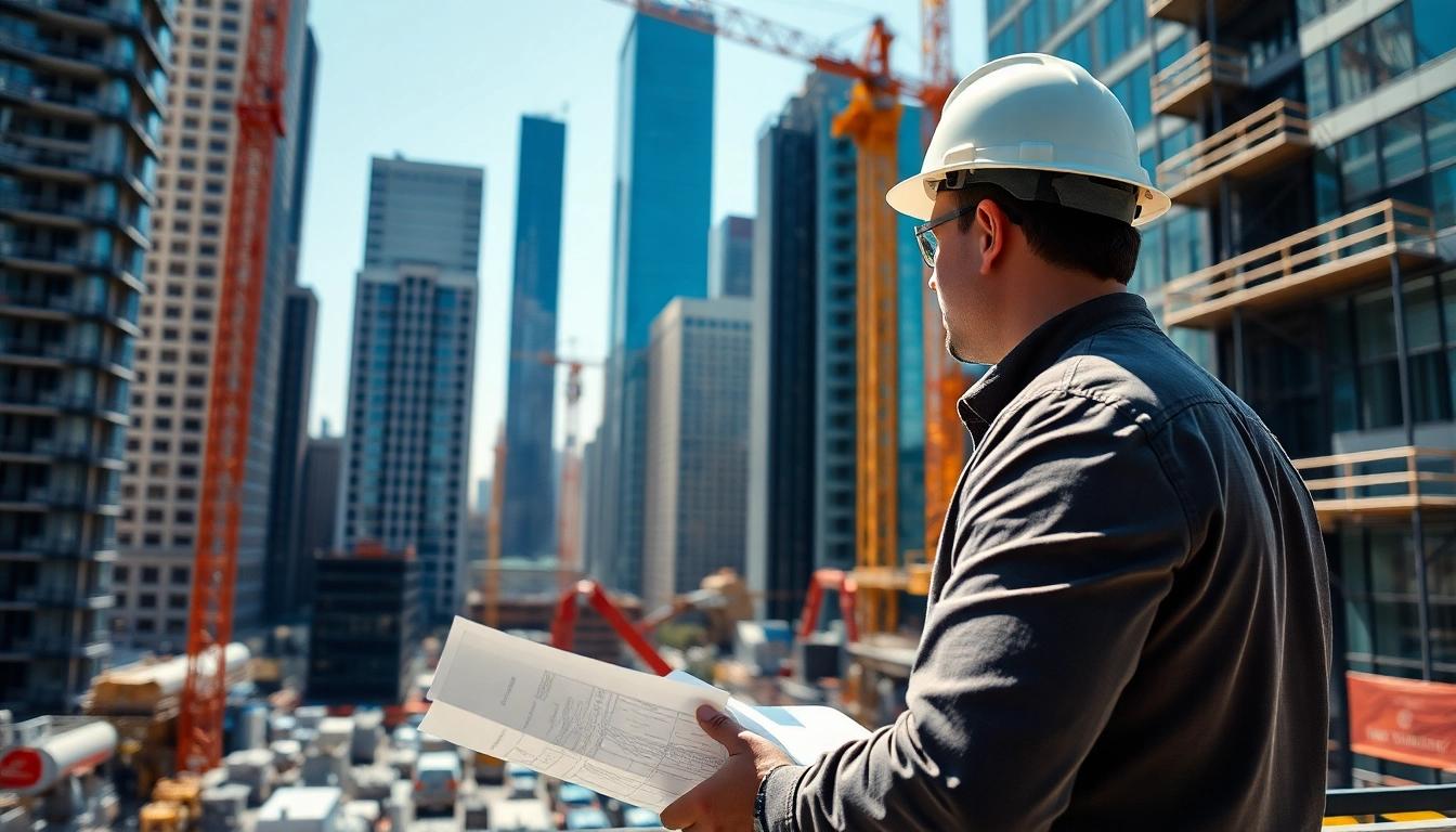 Manhattan Construction Manager directing operations at a lively construction site in New York City.