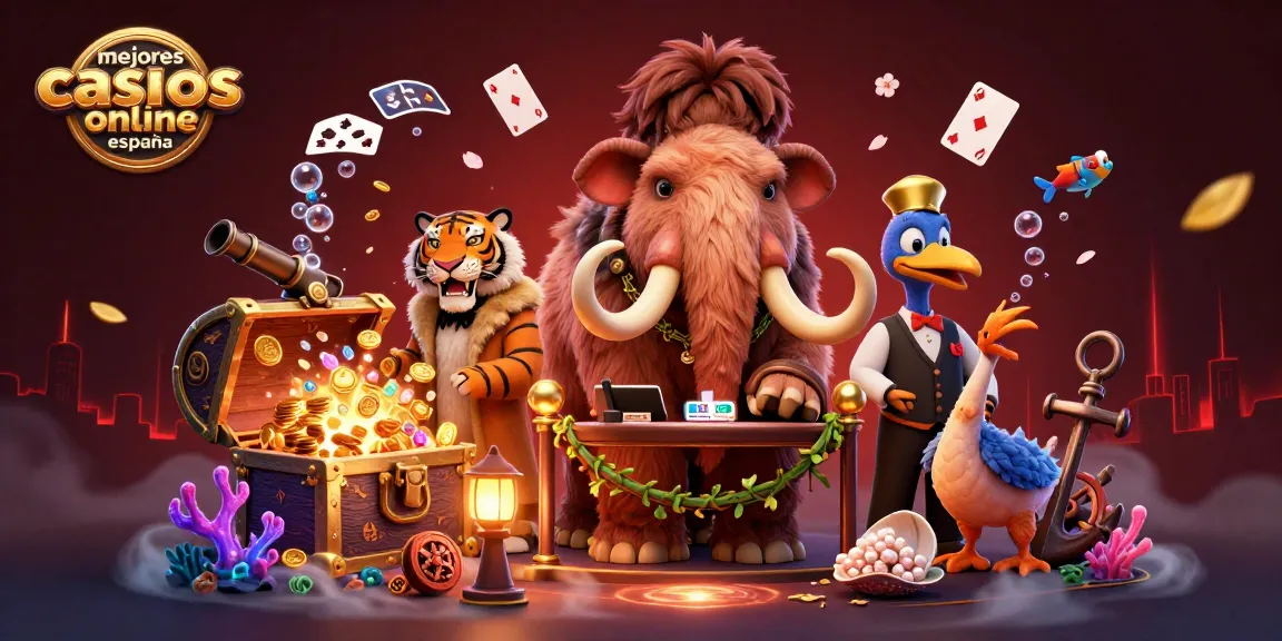 Ilustra los mejores casinos online en España, destacando un bouncer y un VIP en una escena animada.