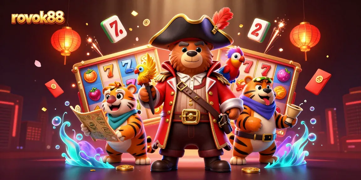 Engage with the dynamic excitement of rokok88, featuring 3D cartoon characters and vibrant casino elements.