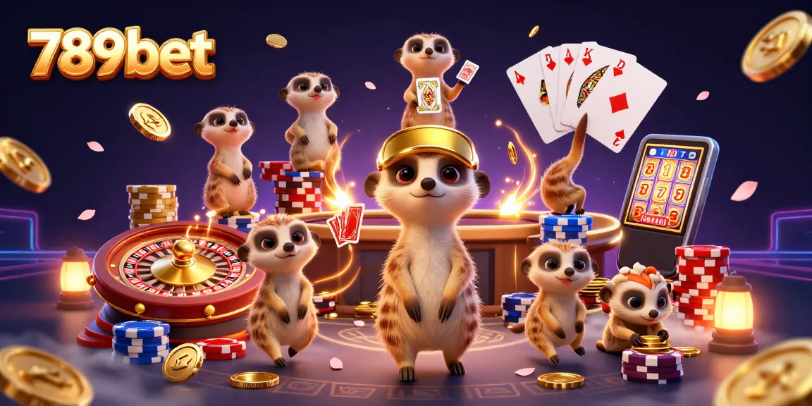 Experience the dynamic casino action with 789bet's interactive meerkat characters in a vibrant environment.