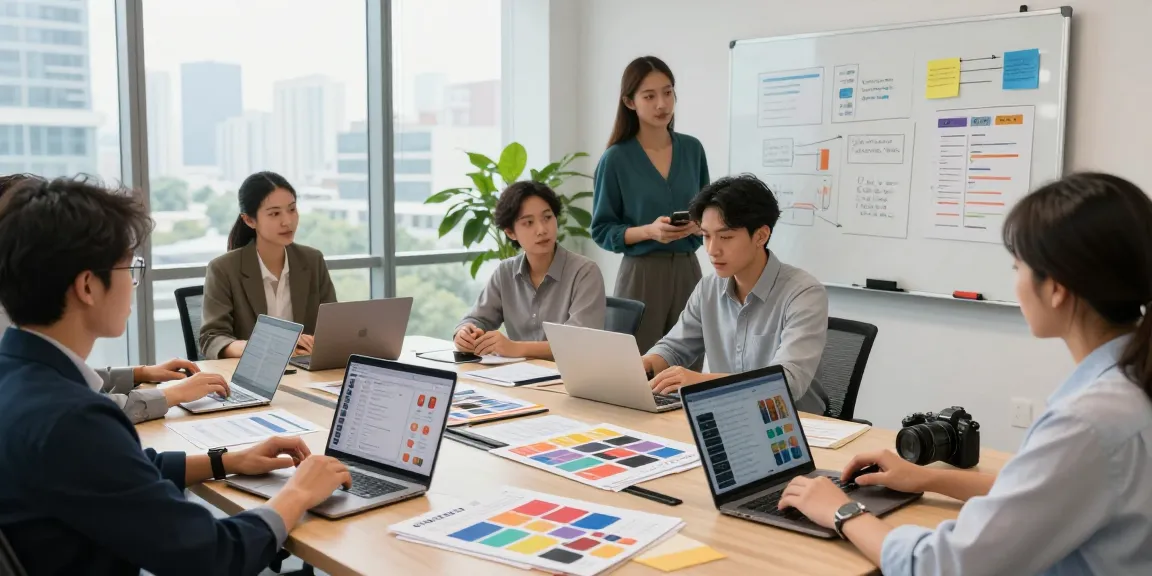 Collaboration session showcasing digital marketing services in KL, with a diverse team strategizing and analyzing campaign metrics.