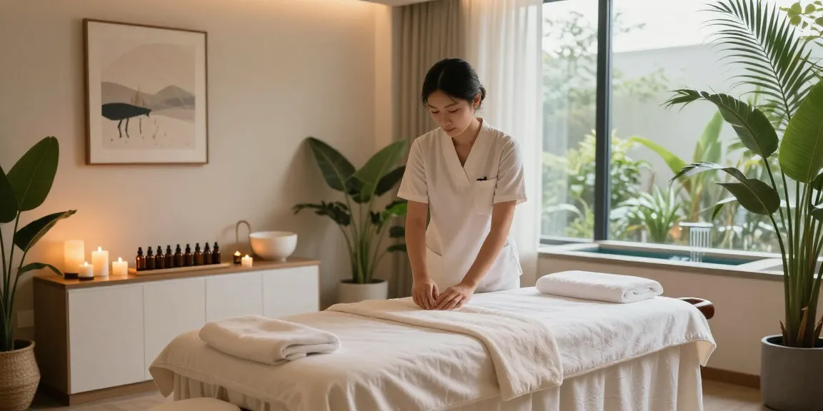 Relaxing 1인샵 massage therapy scene with serene ambiance and essential oils.