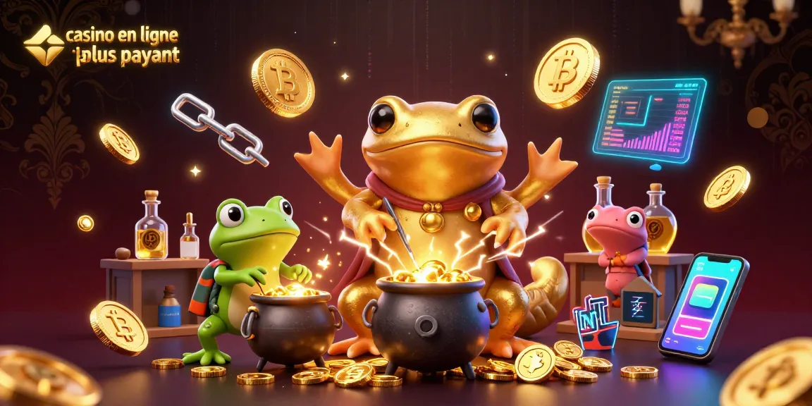 Affichez les opportunités de gains d'argent avec le casino en ligne le plus payant, illustrant un alchimiste et des personnages ludiques dans un laboratoire