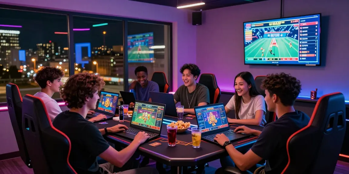 Crowd enjoying gaming experience with credit card casinos in a vibrant gaming room.