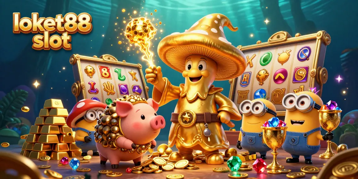 Spin to win at loket88 slot with a magical golden wizard and treasure-filled scene.