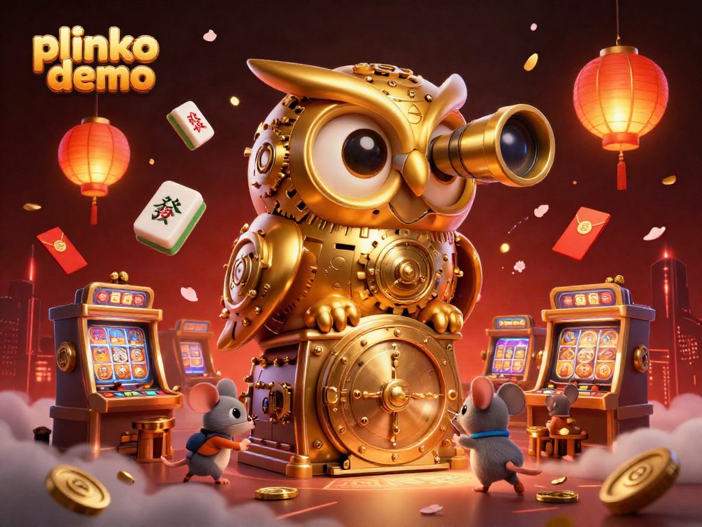 Engage in the thrilling plinko demo featuring a cartoon owl analyzing a vibrant casino.