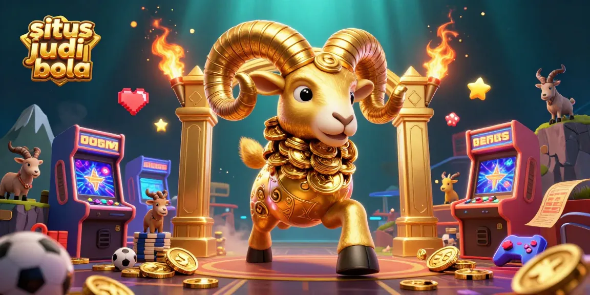 Engage in sports betting excitement with situs judi bola, featuring a golden ram at the gates of fortune.