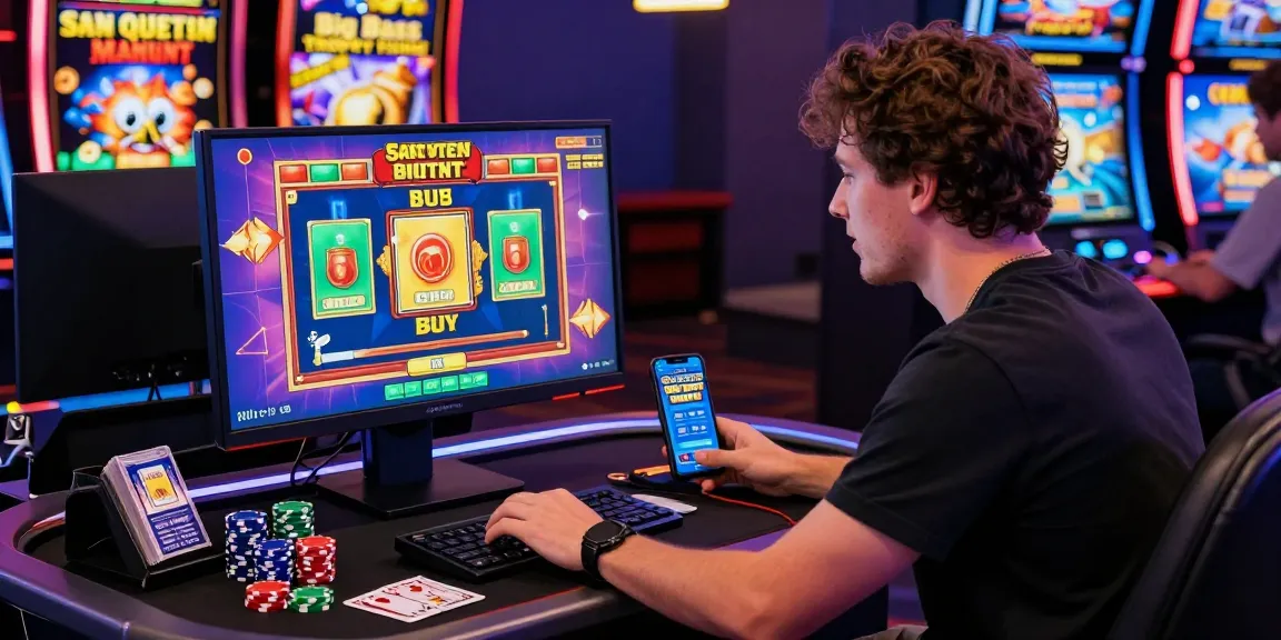 Exciting gaming scene at https://aboutderbyshire.co.uk showcasing vibrant Bonus Buy slots on screen, engaging player interaction, and gaming accessories.