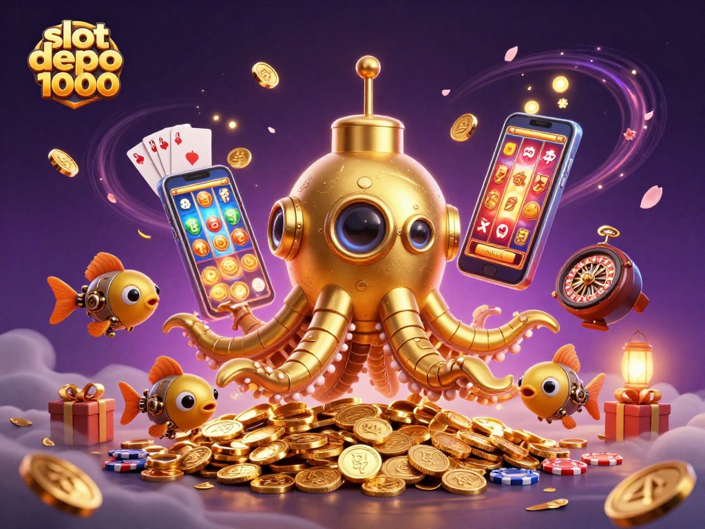 Menangkan slot depo 1000 dengan ilustrasi kasino berwarna-warni dan karakter unik.