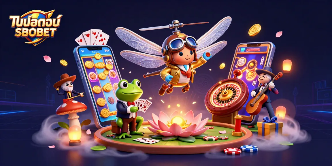 Experience แทงบอลออนไลน์ SBOBET with unique characters and vibrant casino elements in a dynamic 3D scene.