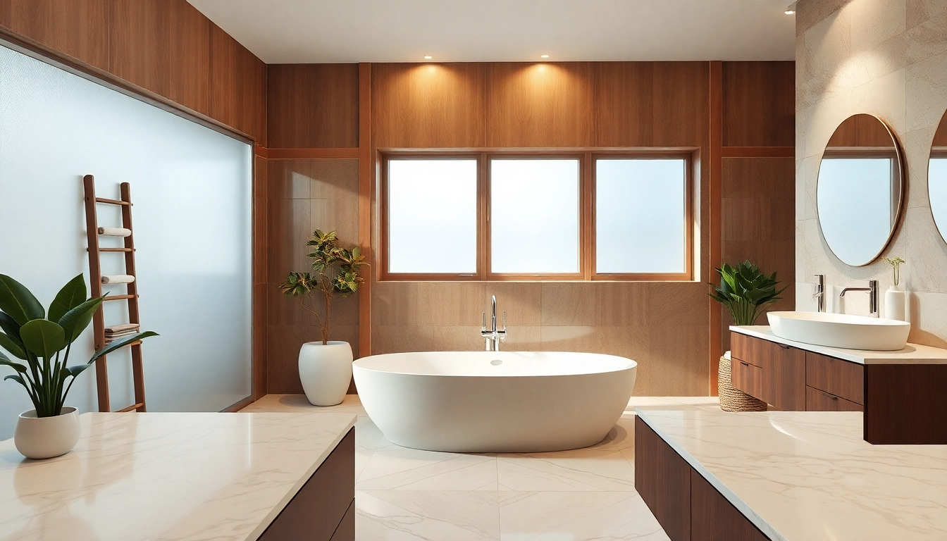 Stunning bathroom renovations near me featuring a modern tub and elegant decor.