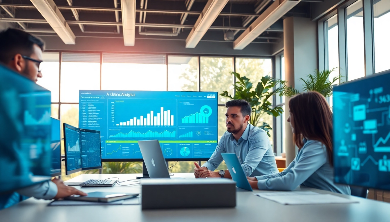 Visualize AI claims processing showcasing teamwork in an advanced analytics environment.
