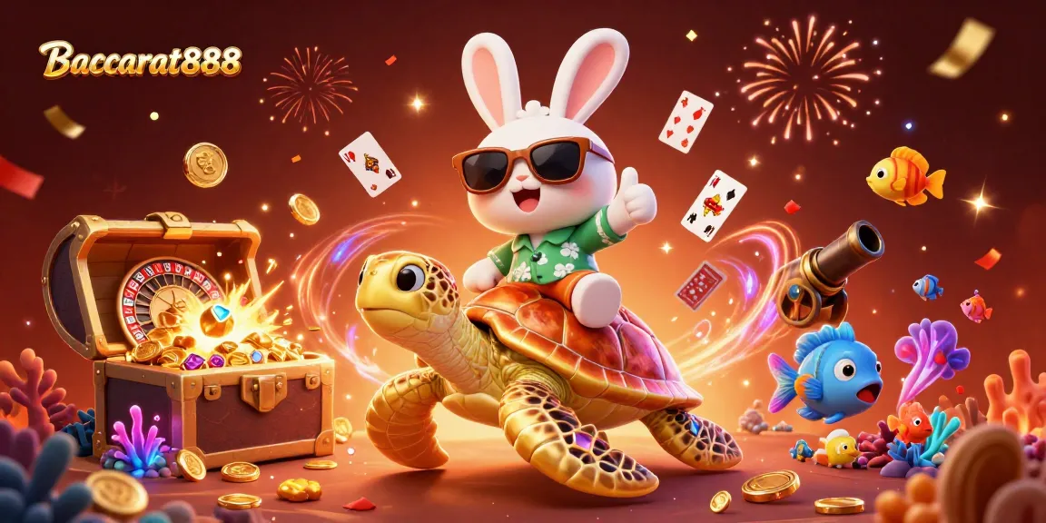 Baccarat888 brings action to the scene with a rabbit and turtle in a colorful casino adventure.