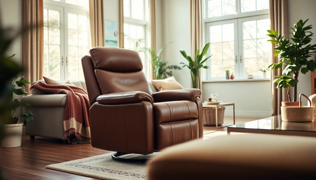 Experience comfort with a beautifully designed leather lift recliner in a bright, modern living room.