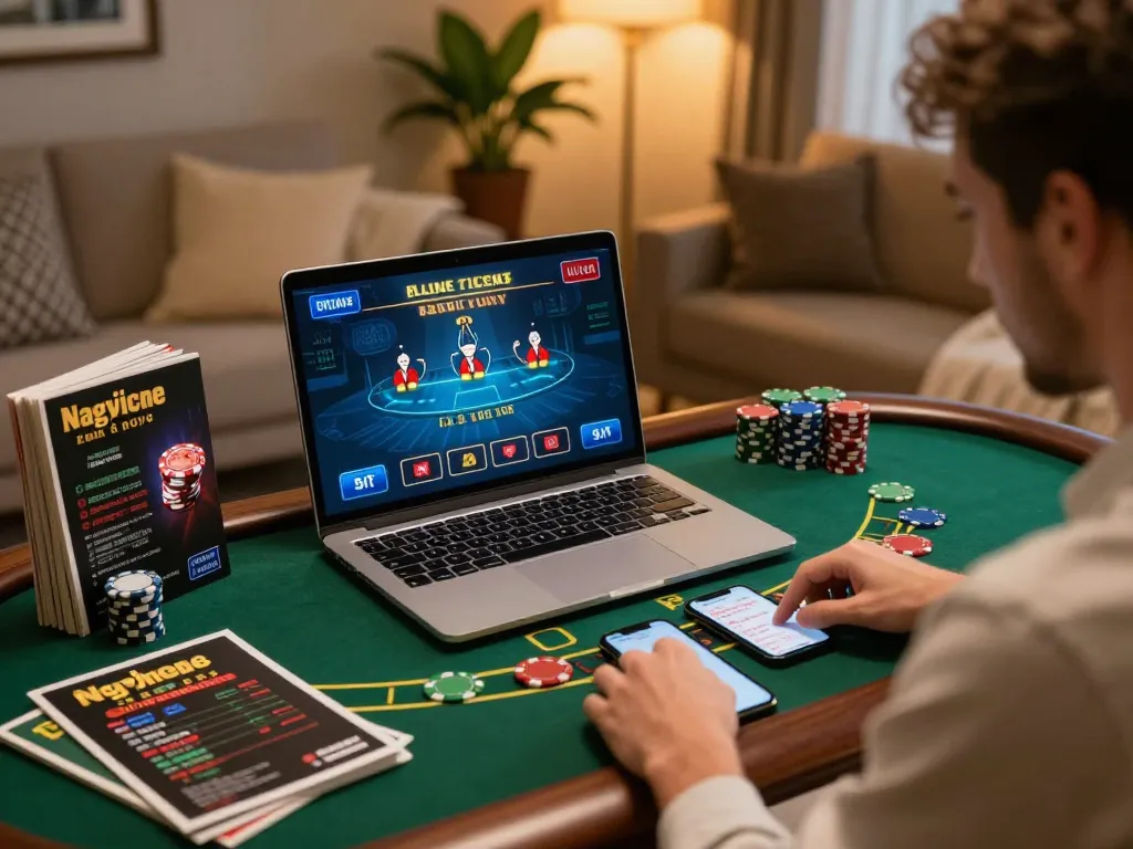 Engaging in blackjack gameplay at home, showcasing casino senza licenza adm excitement in a cozy setting.