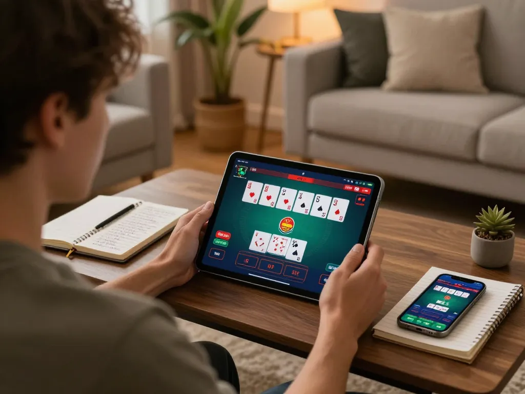 Engaging in online casino gaming using a tablet at home, showcasing casino stranieri che accettano italiani.