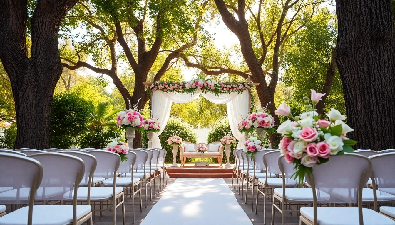 A romantic setting showcasing wedding venues sacramento with elegant floral arrangements and lush greenery.