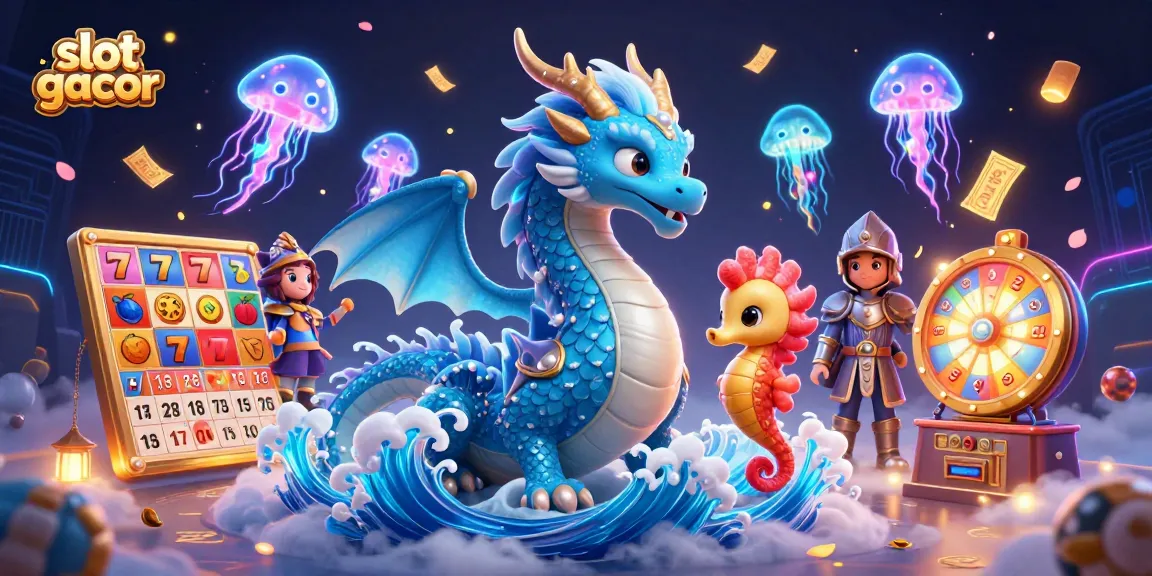 Catch the excitement of slot gacor with a vibrant 3D scene of characters and casino elements.