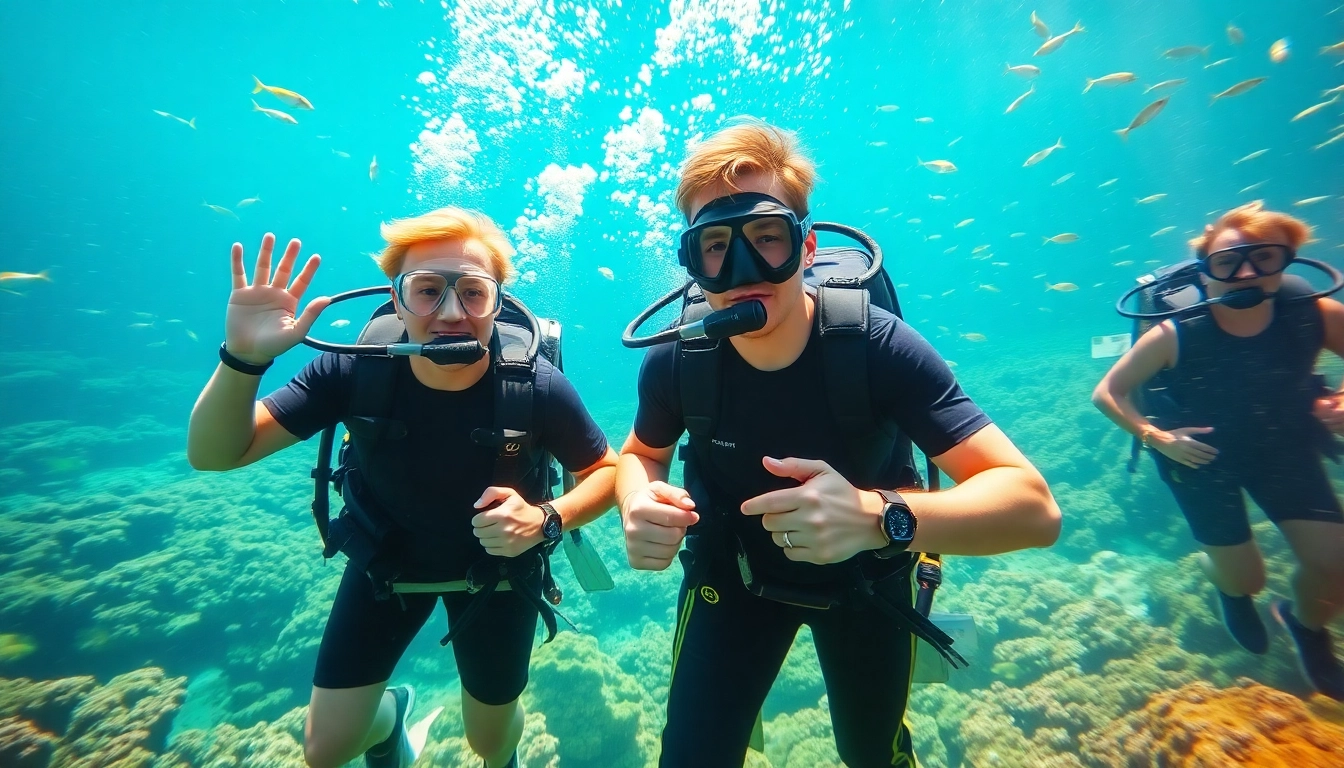 Schnuppertauchen mit einer Gruppe von Anfängern, die unter Wasser lernen.