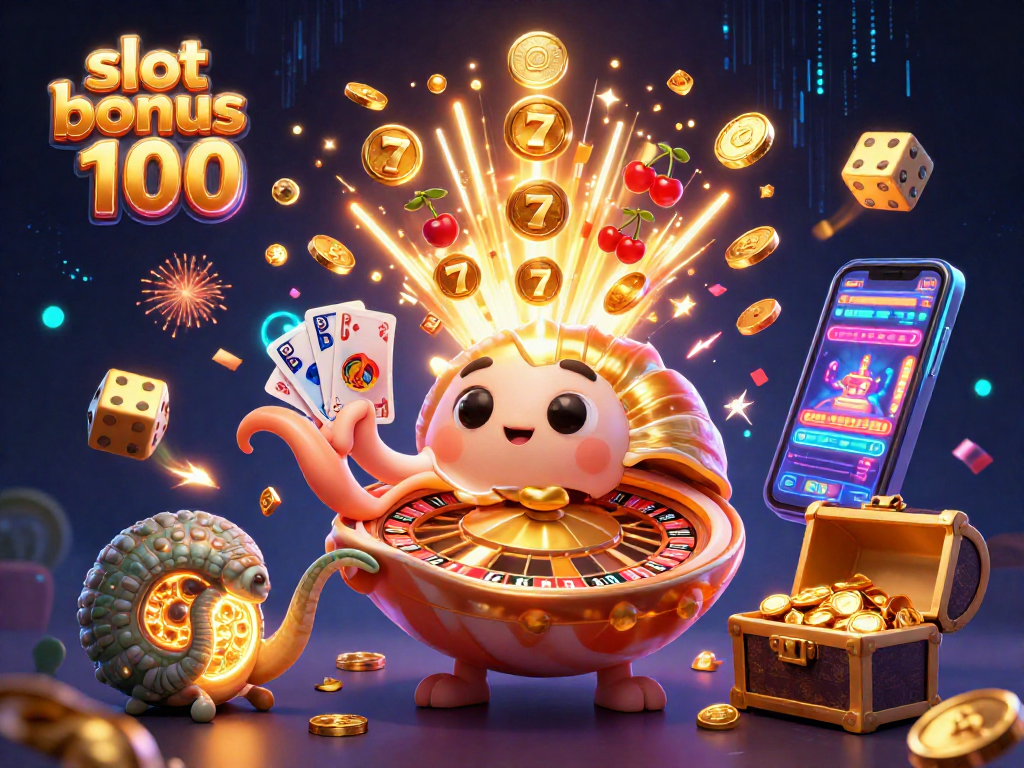 Experience the excitement of slot bonus 100 with a dazzling jackpot explosion and vibrant casino elements.