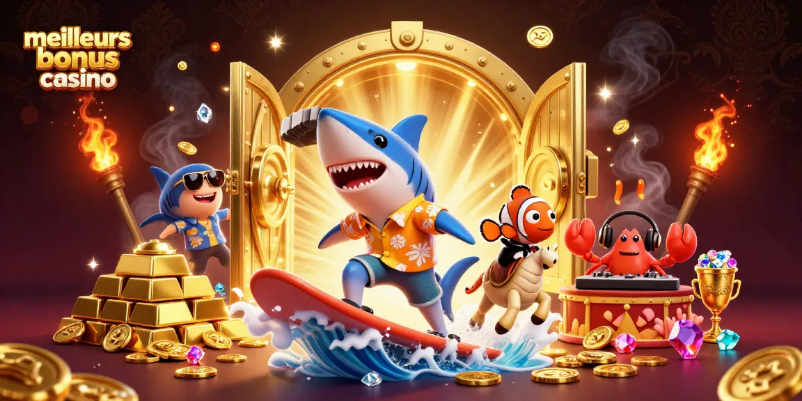 Jouer aux meilleurs bonus casino avec un requin en maillot hawaïen, un poisson clown et un crabe DJ