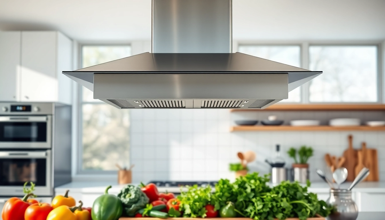 Showcasing an exhaust hood installation in a modern kitchen, emphasizing sleek design and functionality.