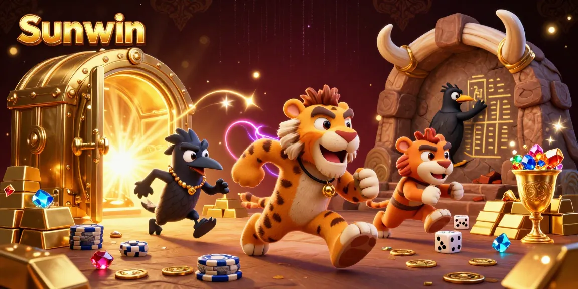 Experience Sunwin's thrilling prehistoric casino with cavemen, treasures, and vibrant game elements.