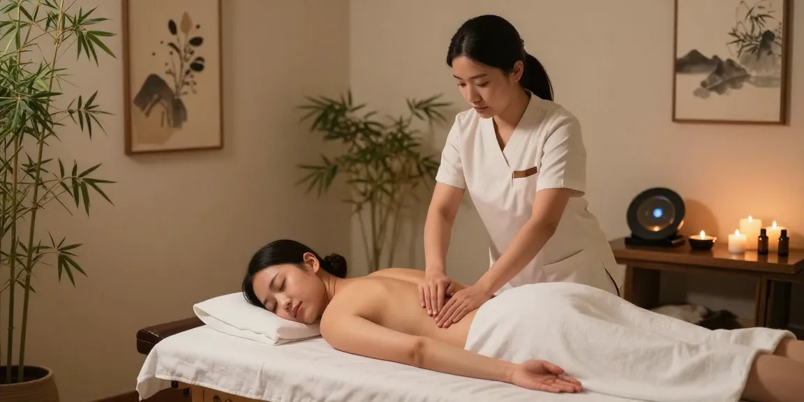 산본출장마사지에서 아로마 오일과 촛불로 편안한 환경에서 마사지를 받고 있는 모습