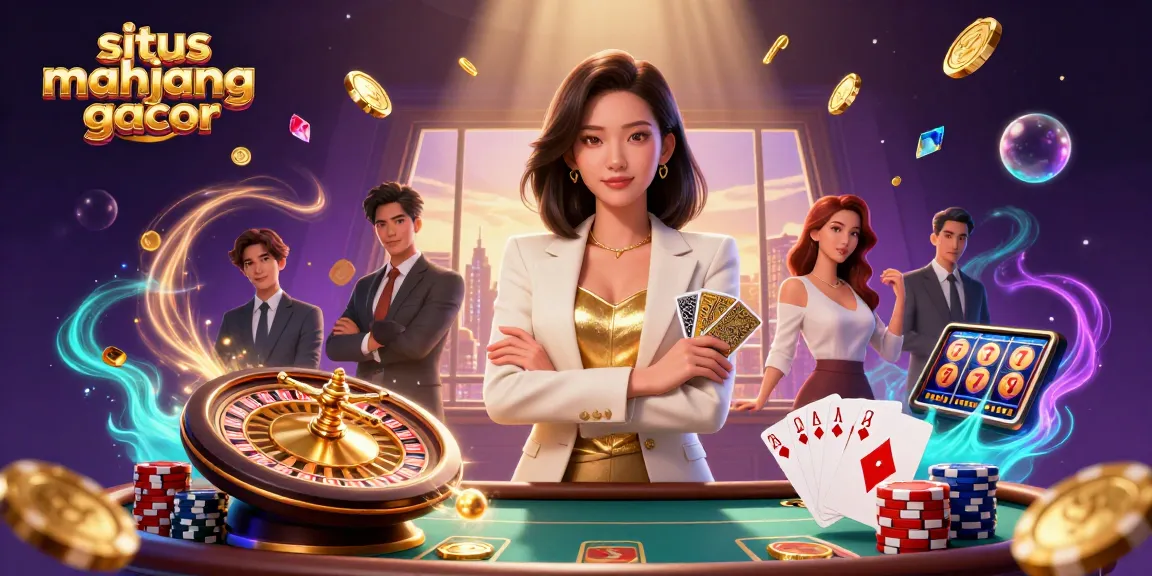 Engage with the situs mahjong gacor slot game features, capturing a glamorous casino scene.