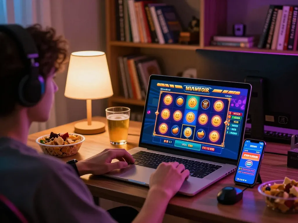 Engage with thrilling toto slot gameplay on a stylish home gaming setup.