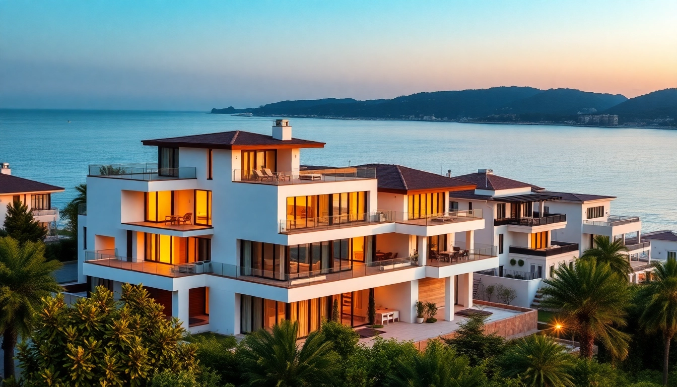 Showcase of alanya turkey homes for sale featuring luxurious villas against a stunning coastal backdrop.