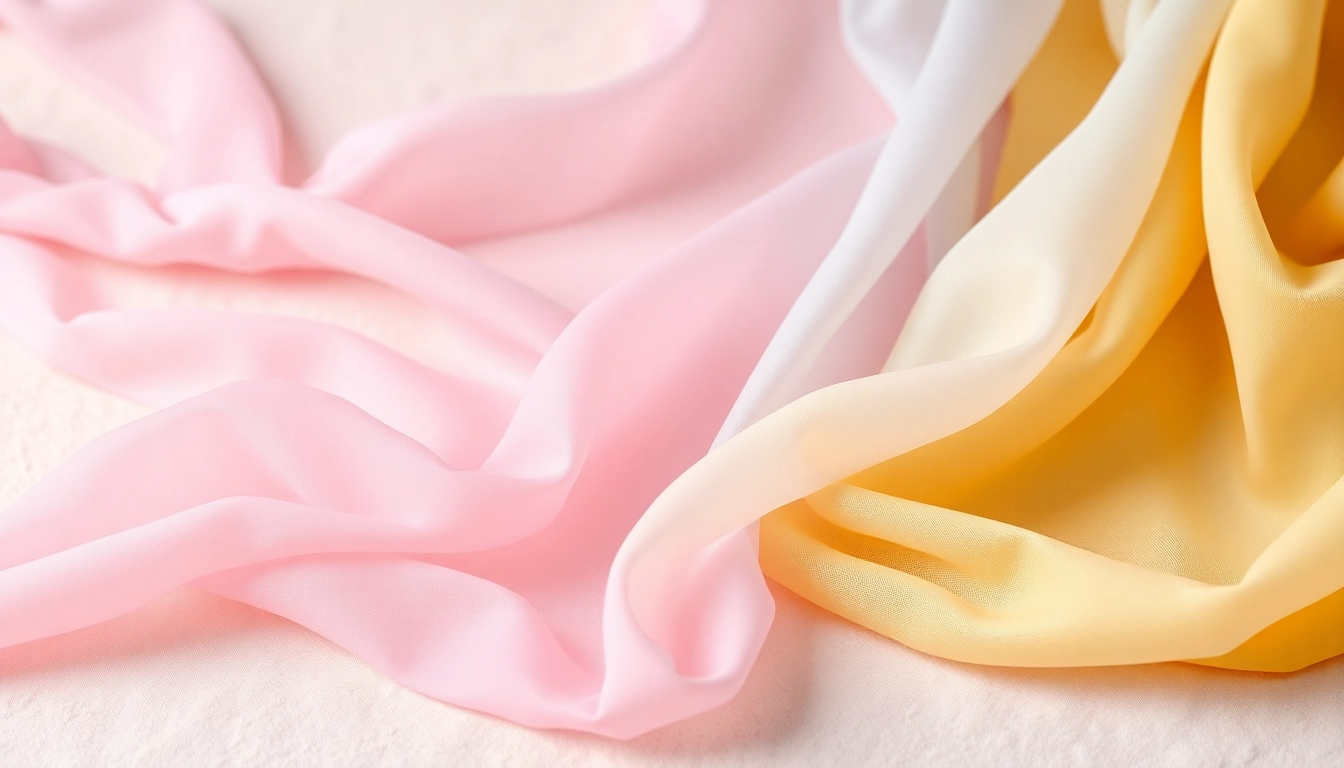 Chiffon stof in verschillende kleuren prachtig gedrapeerd voor een elegante presentatie.