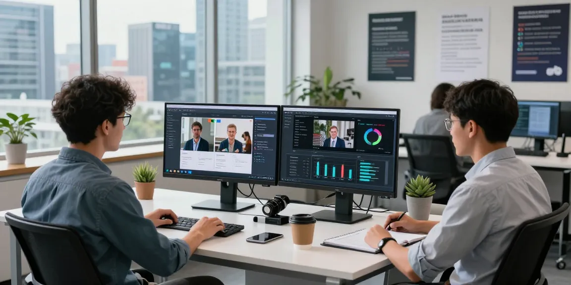 AI image detector professionals analyzing flagged content in a modern tech workspace environment.