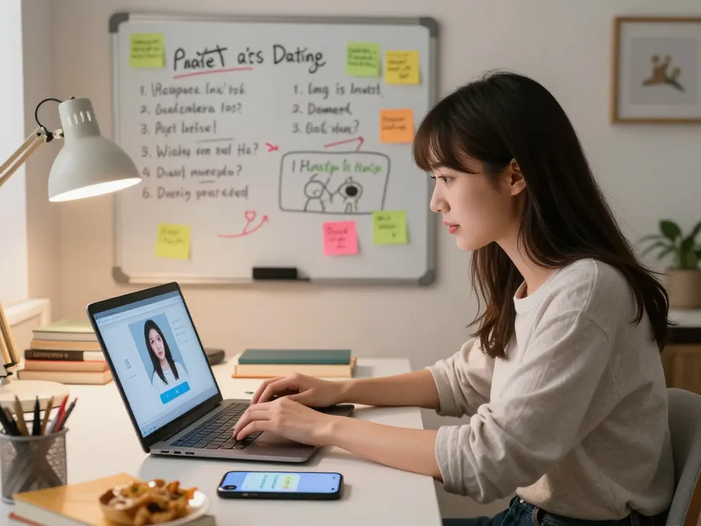 Engaging with an AI girlfriend chatbot in a cozy home office setting.