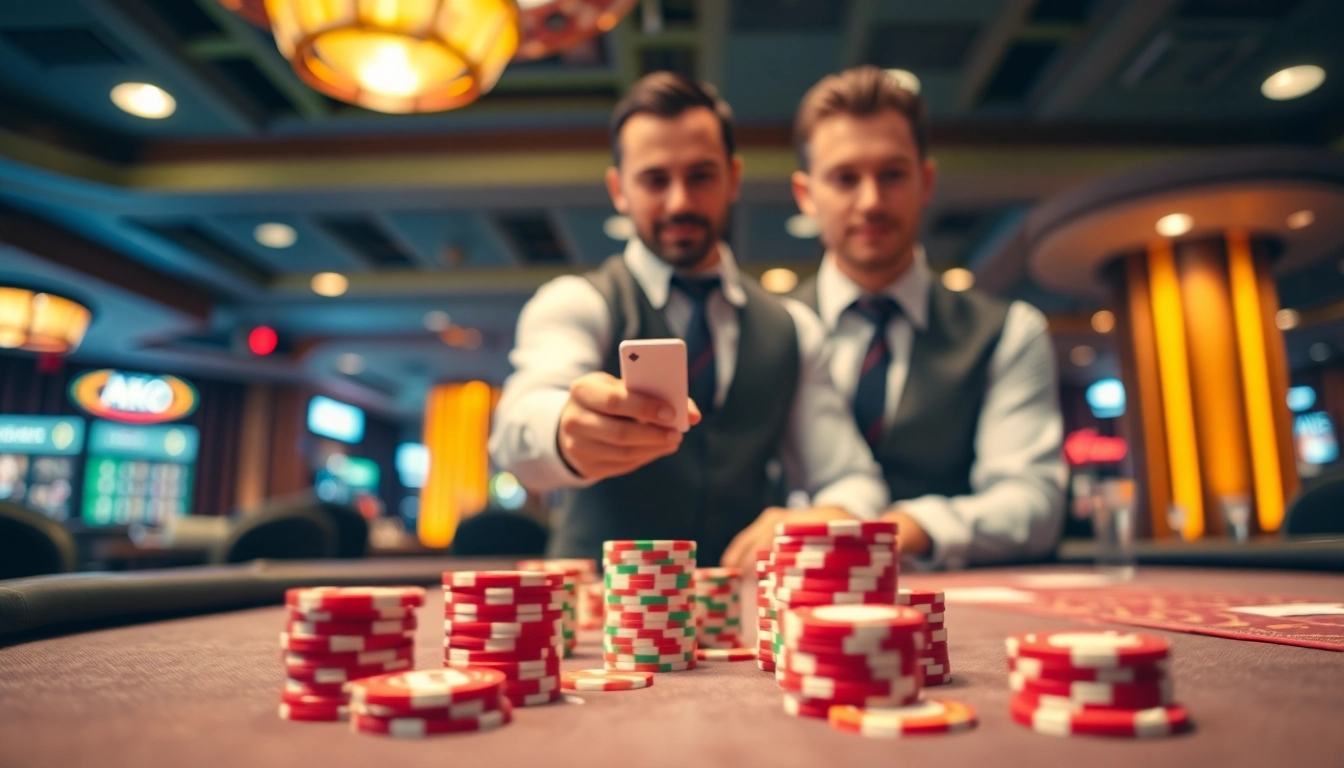 Permainan toto di meja poker dengan dealer profesional dan chip warna-warni.